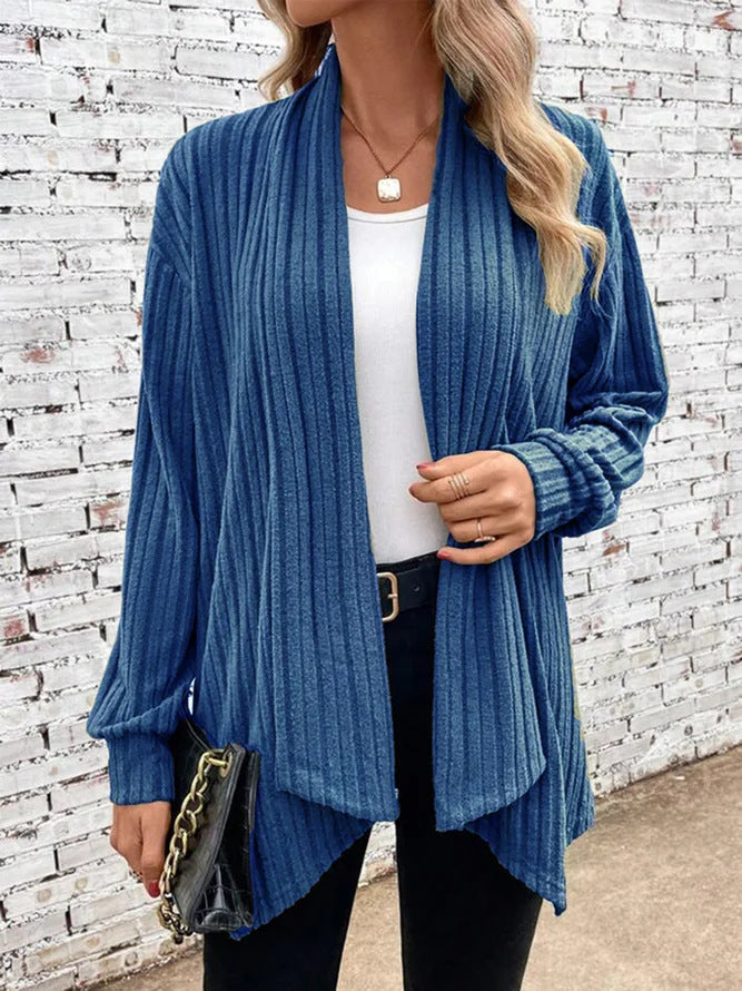 Dame Drape Cardigan med Ribbstrikk 4