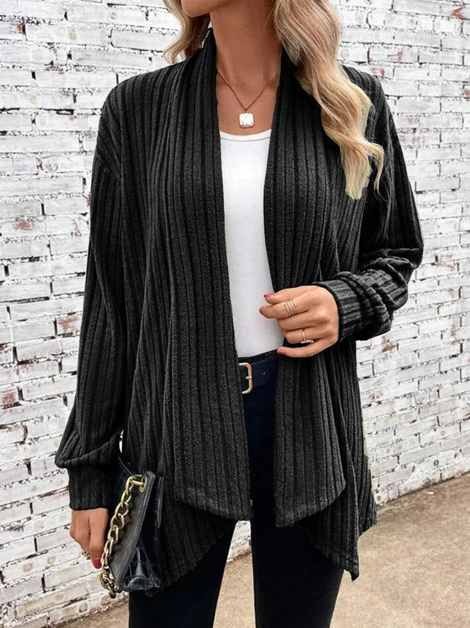 Dame Drape Cardigan med Ribbstrikk 5