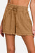 Dame Drawstring Shorts i Vasket Lin med Frayed Hem 1