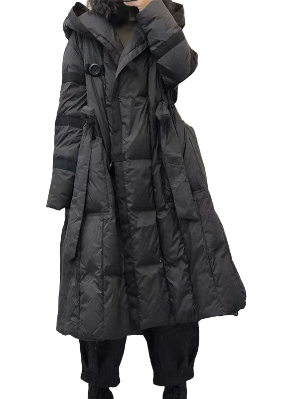 Dame Duck Down Coat med hette og slips midje 0
