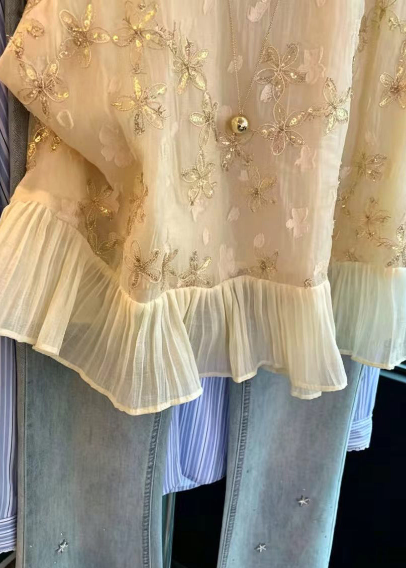 Dame Ermeløs Chiffonbluse med Paljettpatchwork 3