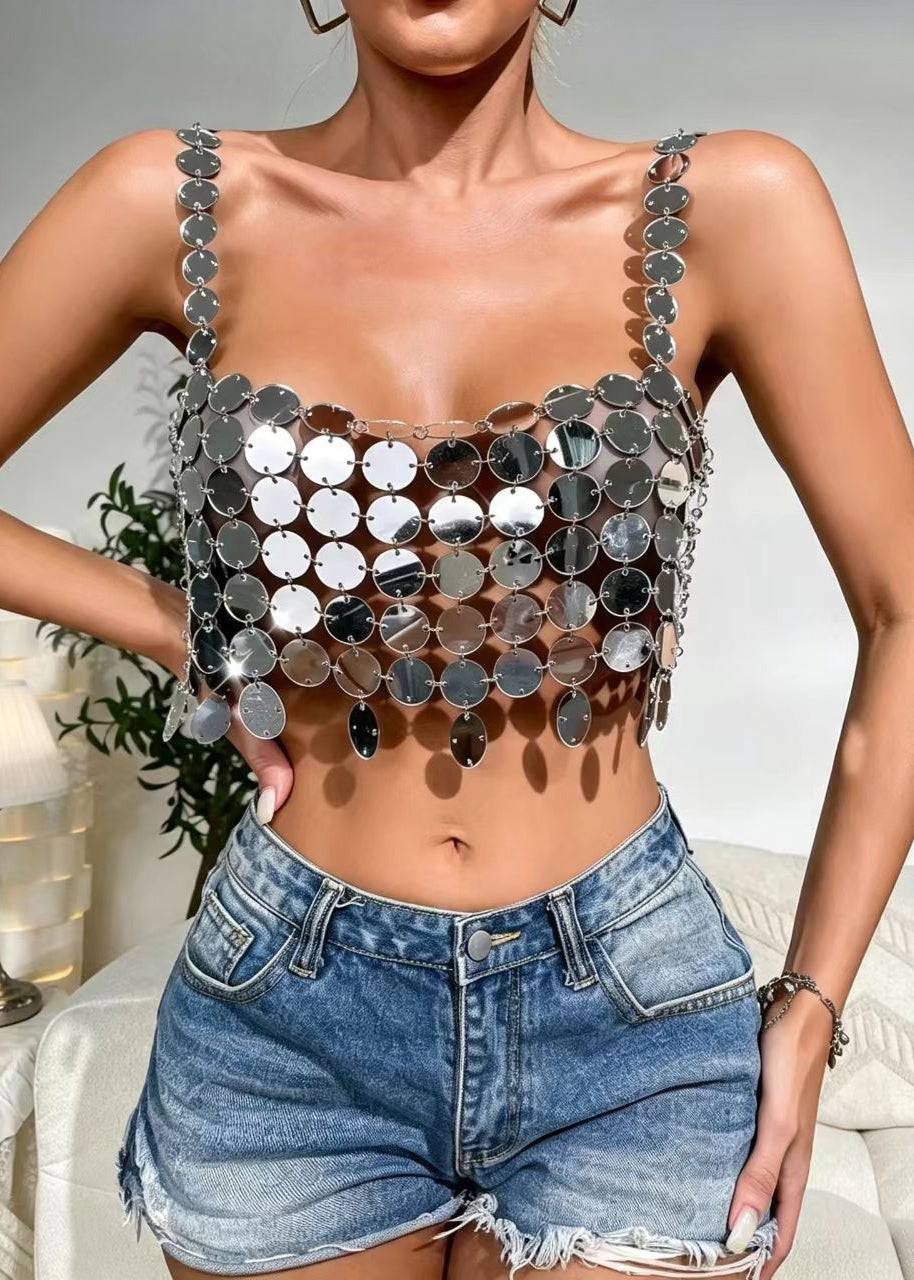 Dame Ermeløs Tank Top Med Paljettdetaljer Og Cut Out Design 3