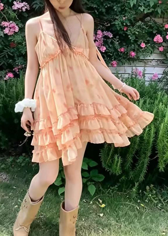 Dame Feriekjole med Oransje Print Chiffon 2