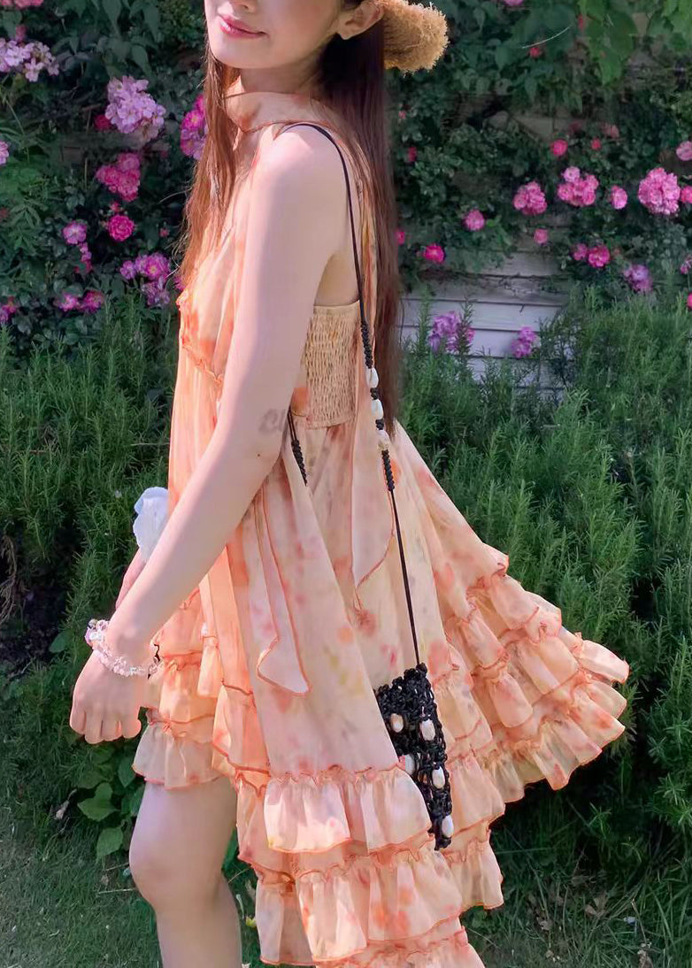 Dame Feriekjole med Oransje Print Chiffon 4