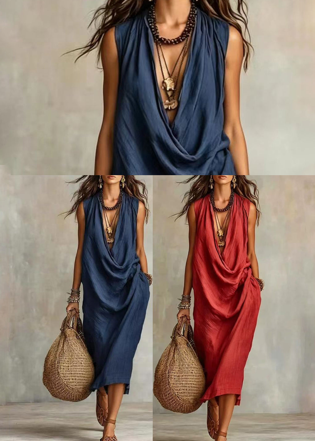 Dame Feriekjole med V-hals i Navy Stil 4