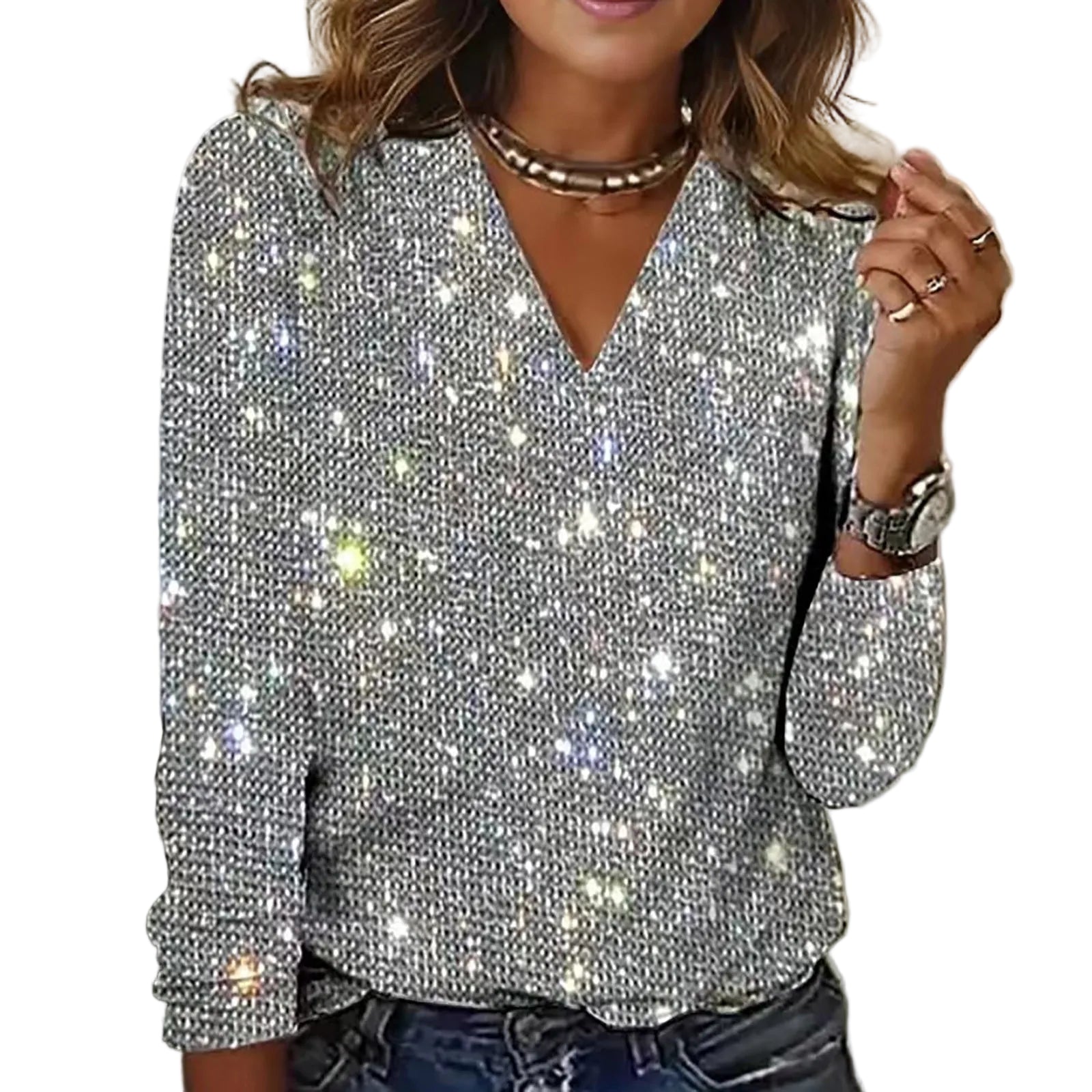 Dame Festbluse Med Paljetter Glamourøs Design 0
