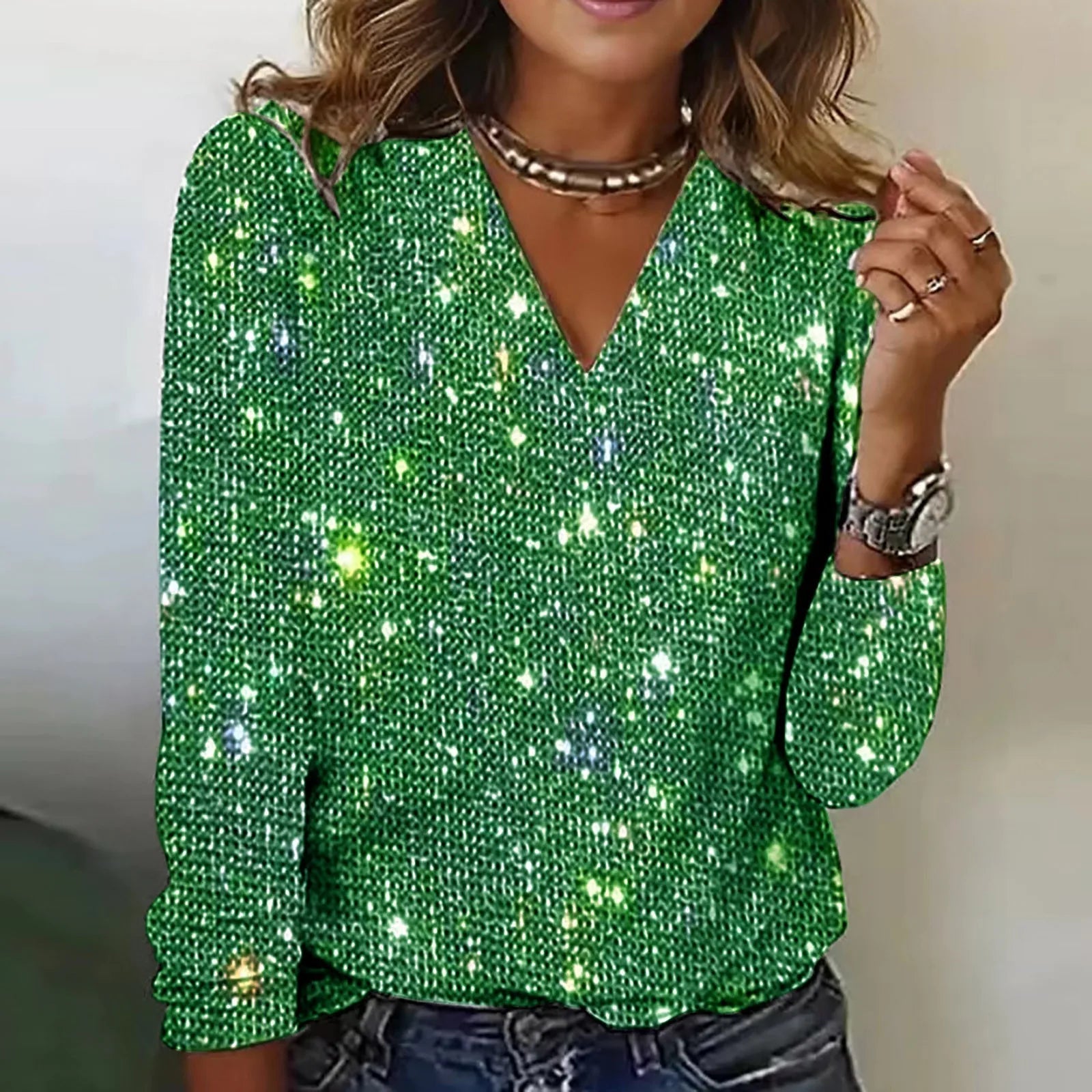 Dame Festbluse Med Paljetter Glamourøs Design 2
