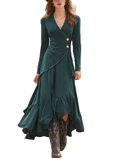Dame Festkjole V-hals Asymmetrisk Design 0