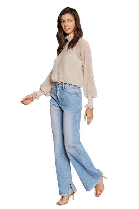 Dame Flared Jeans Høy Midje Lys Denim 0