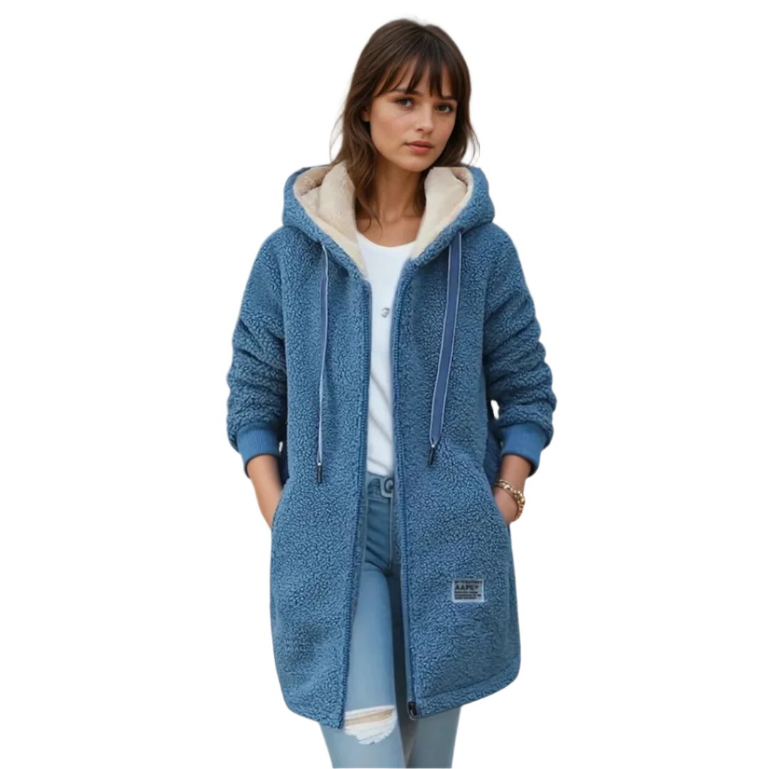 Dame Fleecejakke Oversized med Sherpa Fôr 0