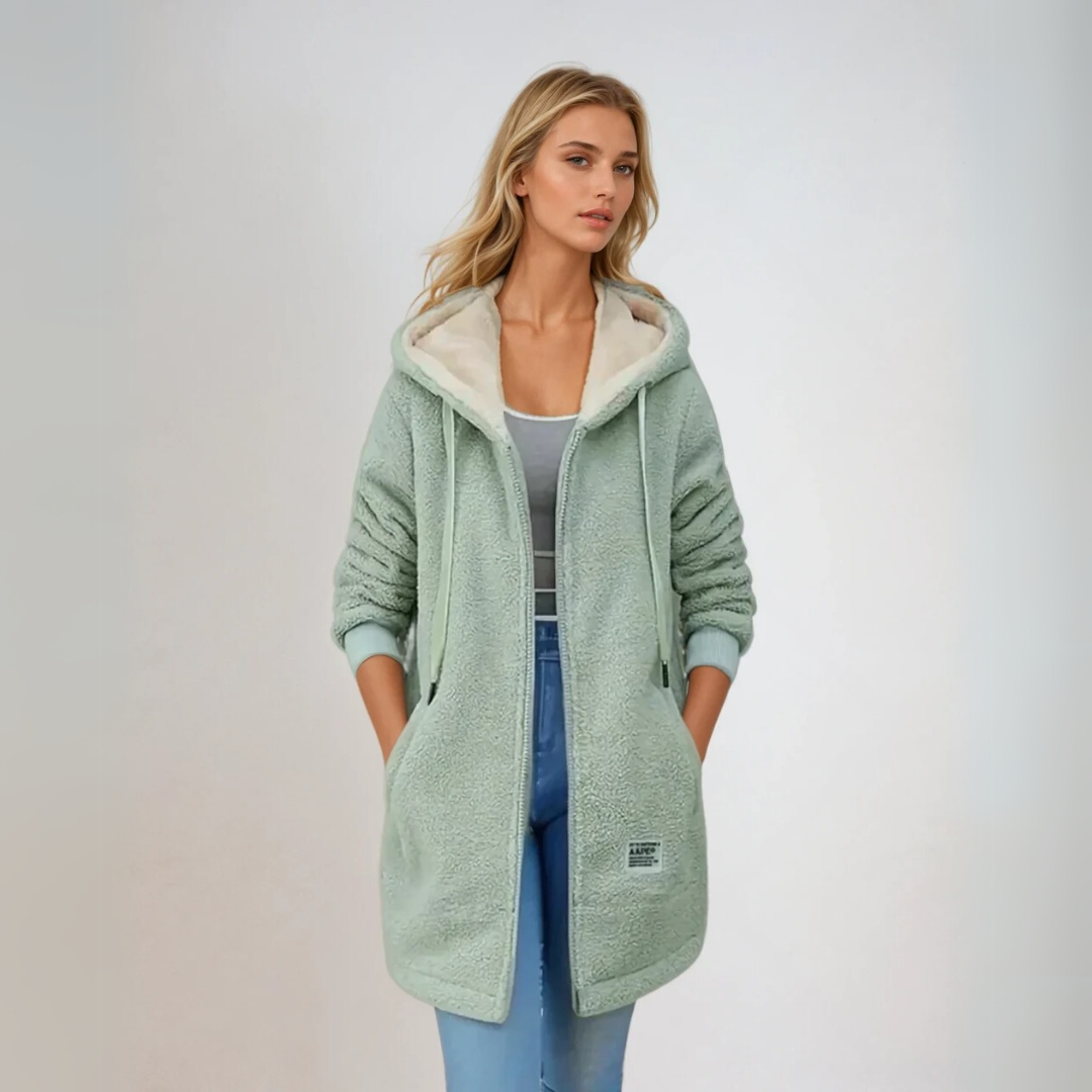 Dame Fleecejakke Oversized med Sherpa Fôr 1