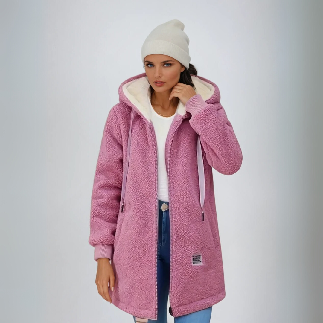 Dame Fleecejakke Oversized med Sherpa Fôr 3
