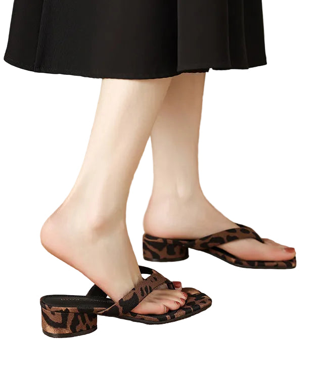 Dame Flip Flops med Chunky Hæl og Leopardmønster 3