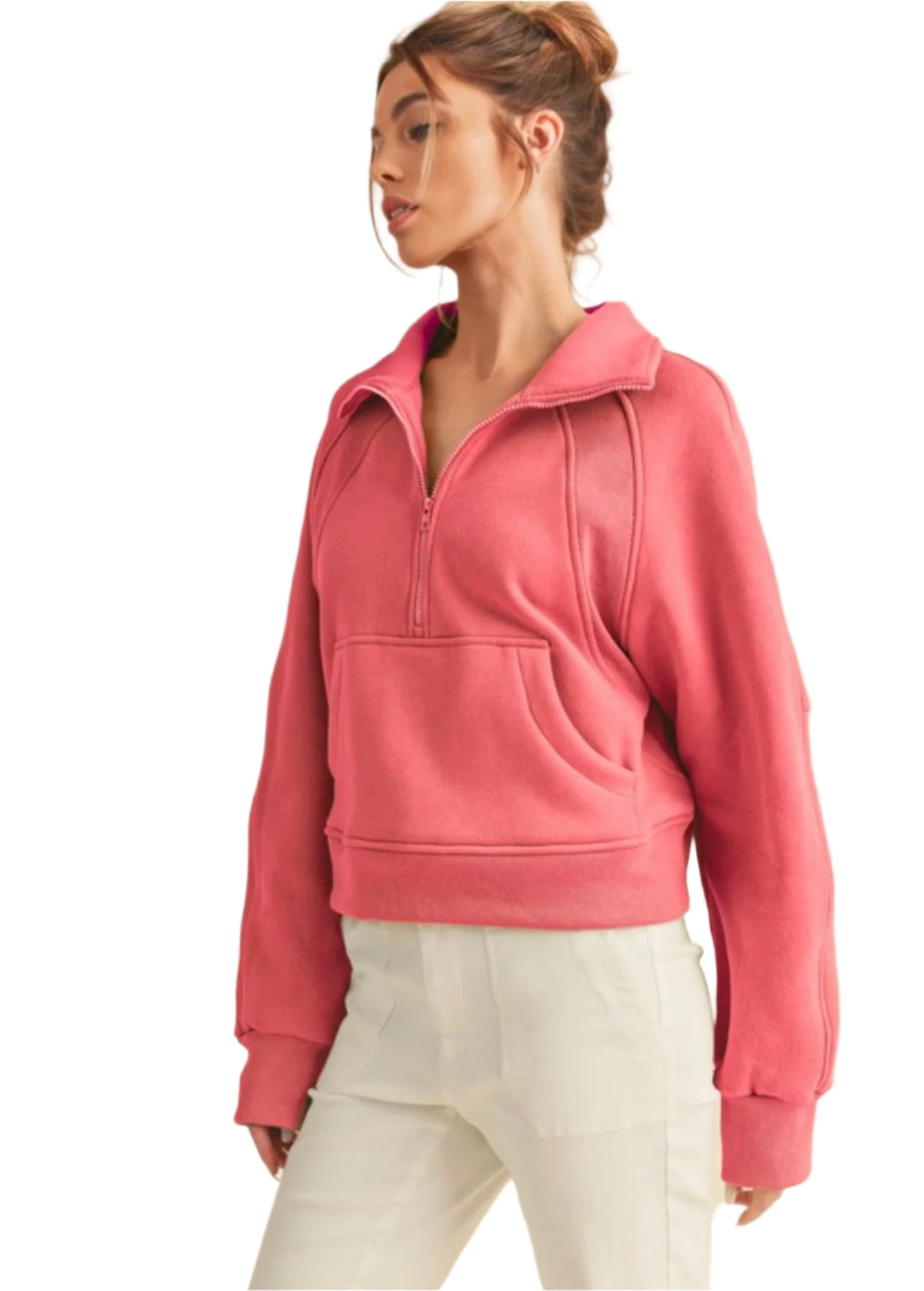 Dame Funnel Neck Half Zip Topp Polyester Blanding 0