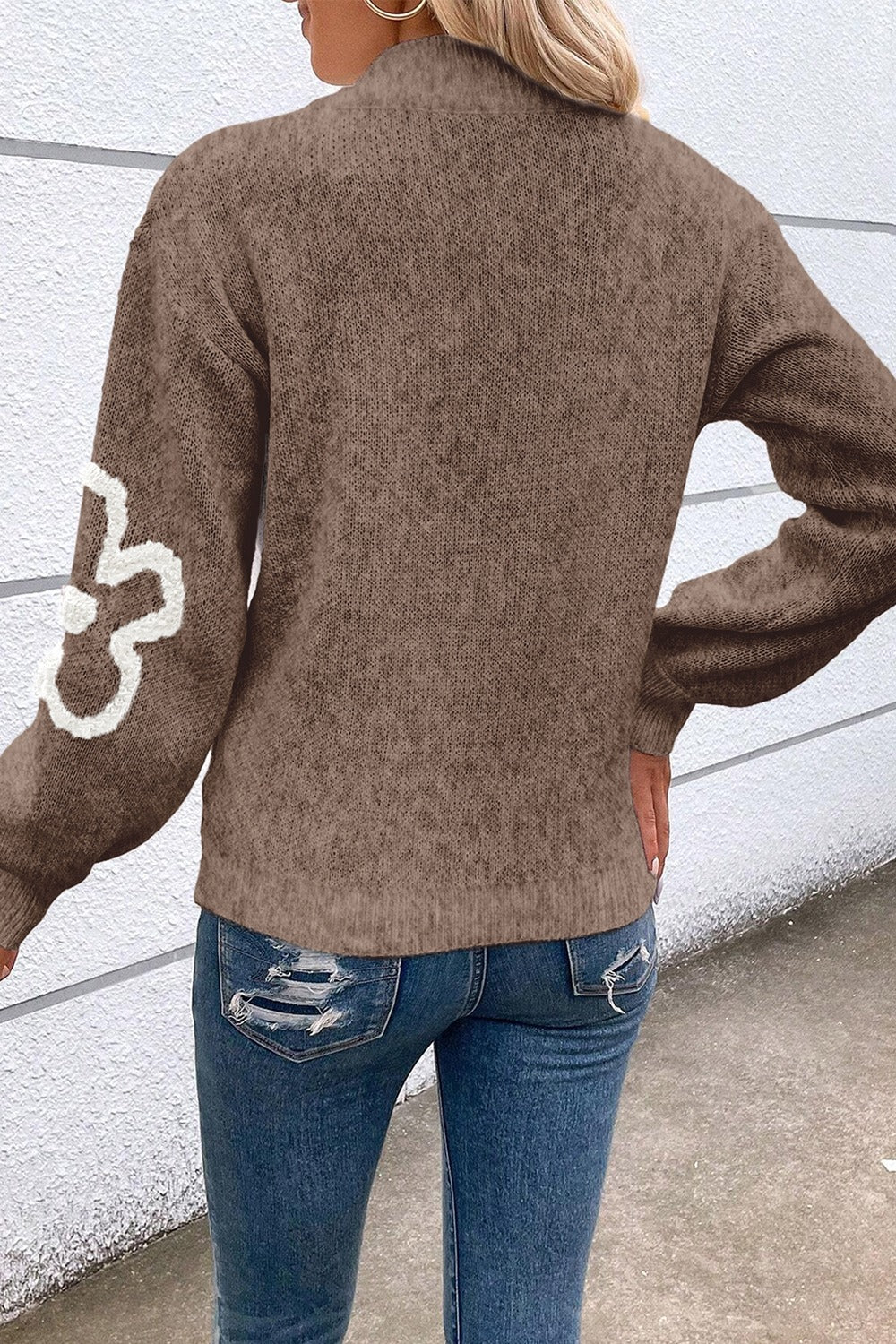 Dame Genser Blomsterdesign Halv Glidelås Viskose Polyester Polyamid 5
