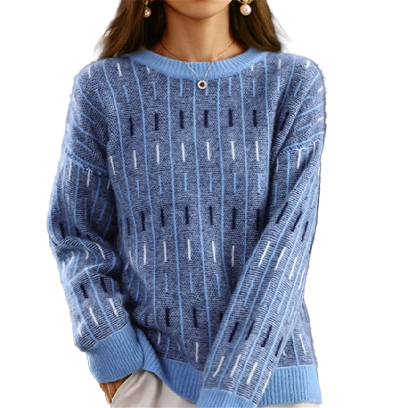 Dame Genser Crewneck med Geometrisk Mønster Avslappet Passform 0