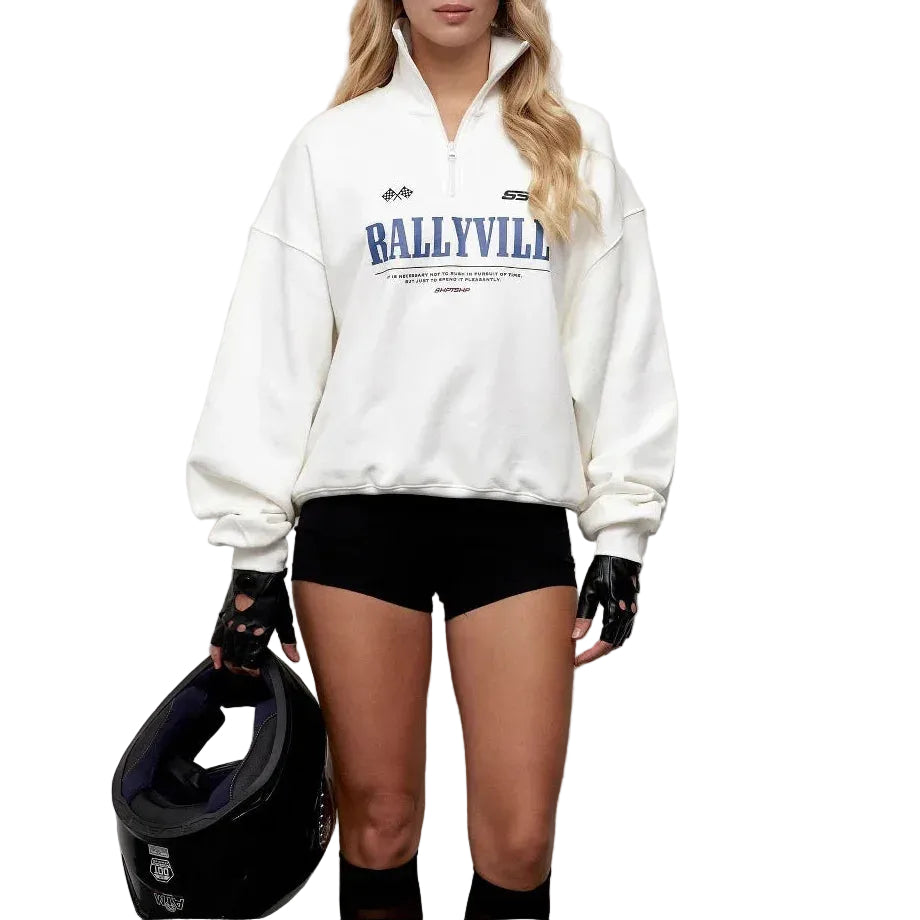 Dame Genser Oversized med Halv Glidelås og Grafisk Trykk 0