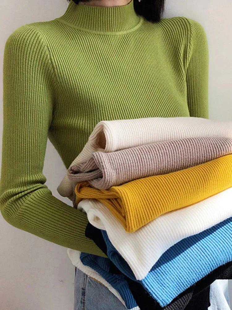 Dame Genser Pullover Mock Neck Strikket 0