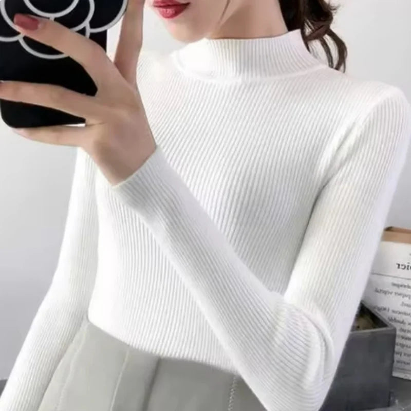 Dame Genser Pullover Mock Neck Strikket 10
