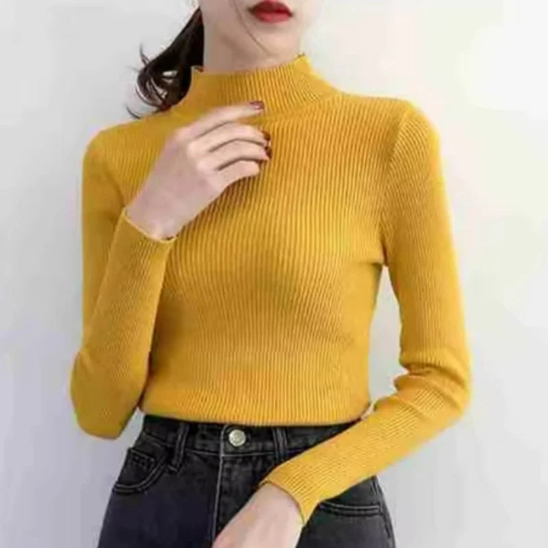 Dame Genser Pullover Mock Neck Strikket 12