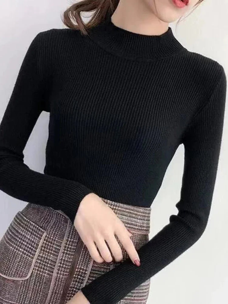 Dame Genser Pullover Mock Neck Strikket 1