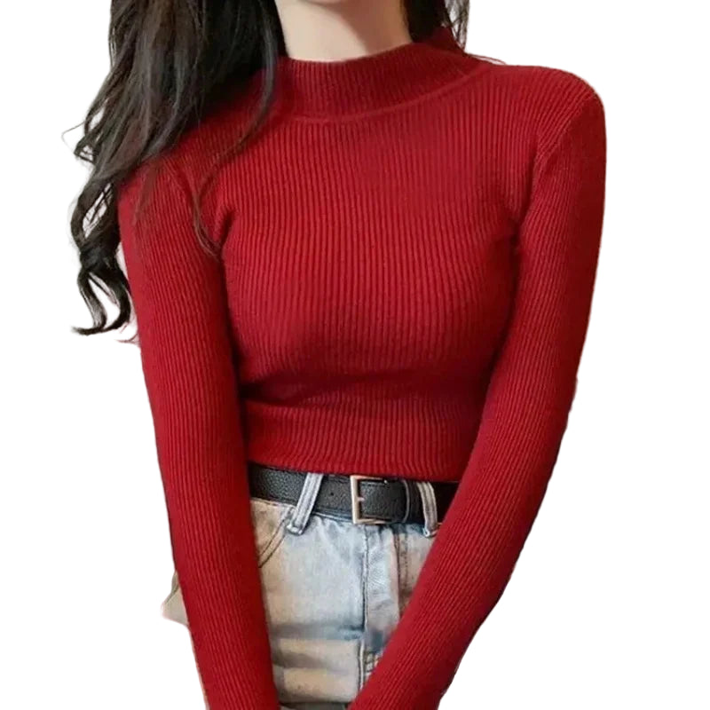 Dame Genser Pullover Mock Neck Strikket 2