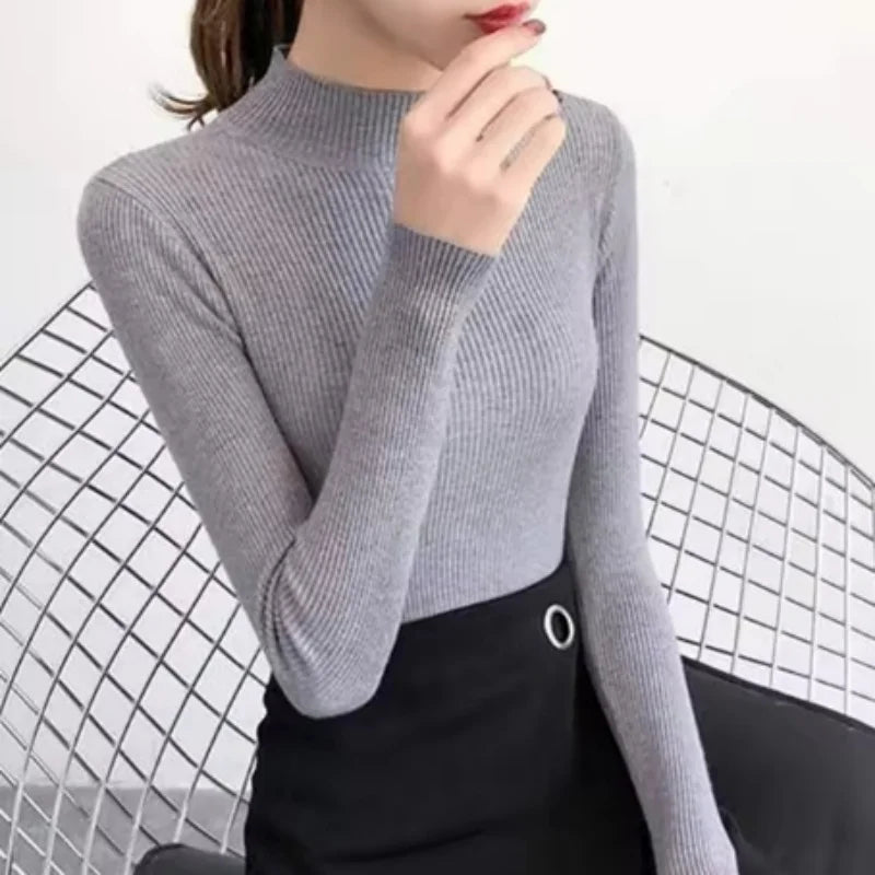 Dame Genser Pullover Mock Neck Strikket 3