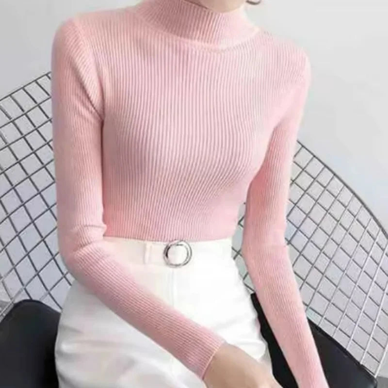 Dame Genser Pullover Mock Neck Strikket 8