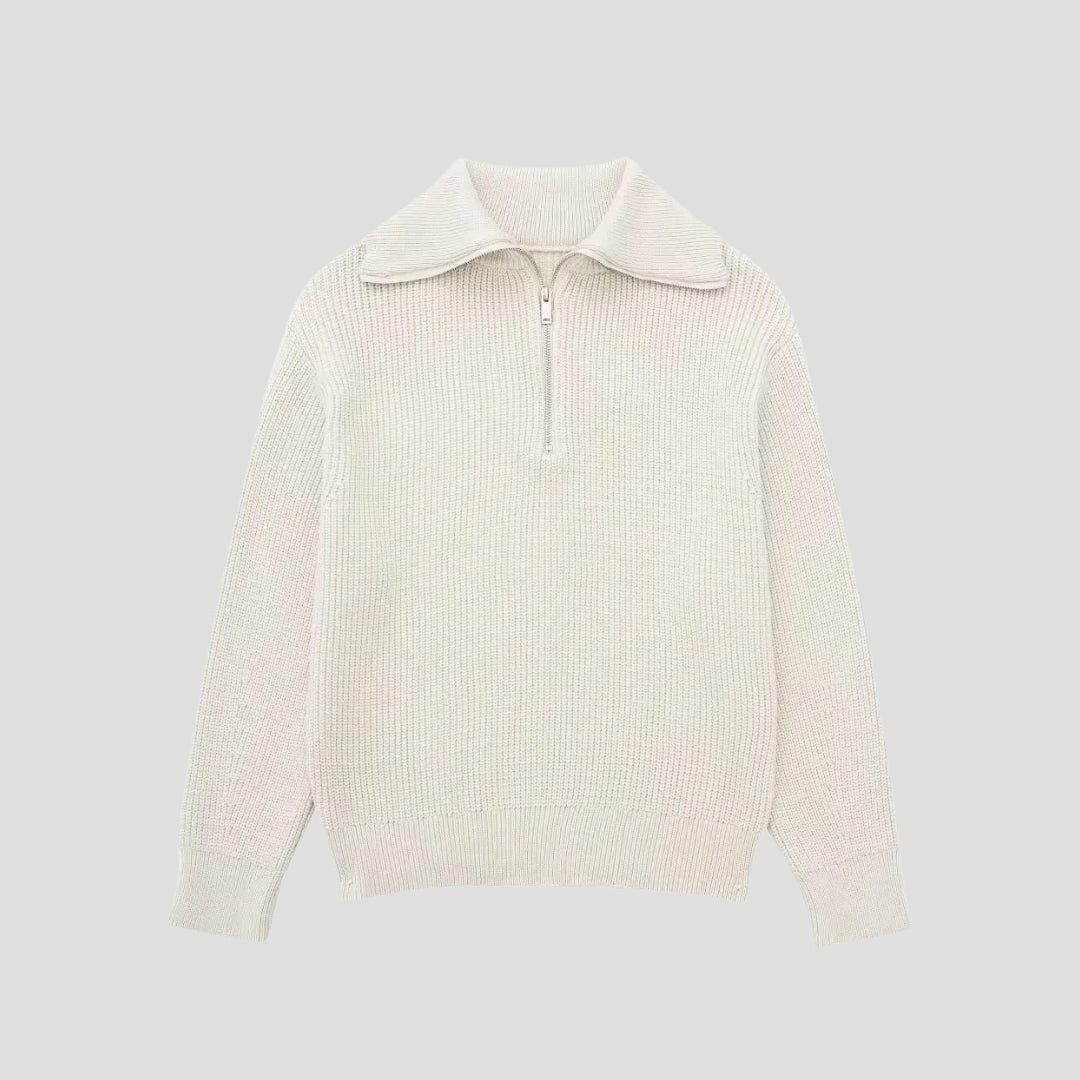 Dame Genser med Halv-Zipper Ribbet Stil 2