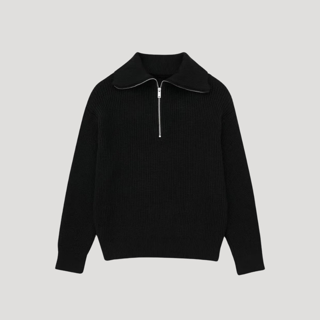 Dame Genser med Halv-Zipper Ribbet Stil 3
