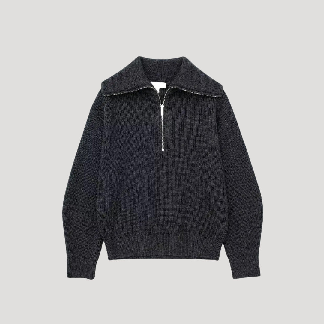 Dame Genser med Halv-Zipper Ribbet Stil 5