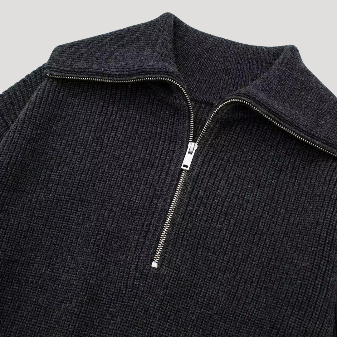 Dame Genser med Halv-Zipper Ribbet Stil 6