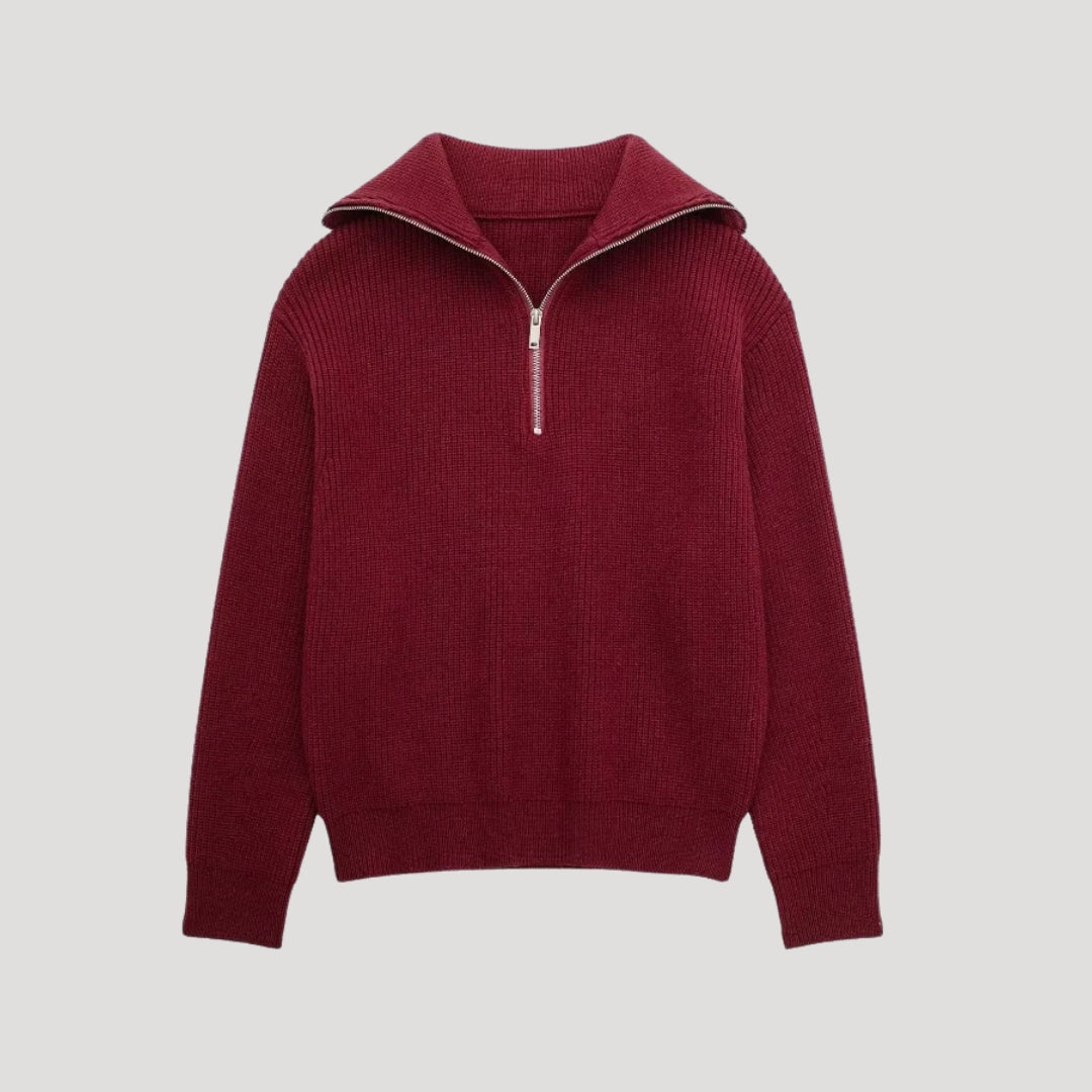 Dame Genser med Halv-Zipper Ribbet Stil 7