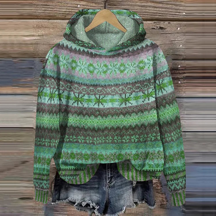 Dame Genser med Hette Multicolor Strikket 2