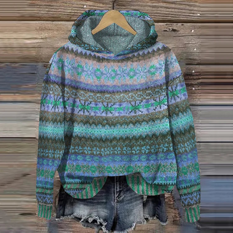 Dame Genser med Hette Multicolor Strikket 3