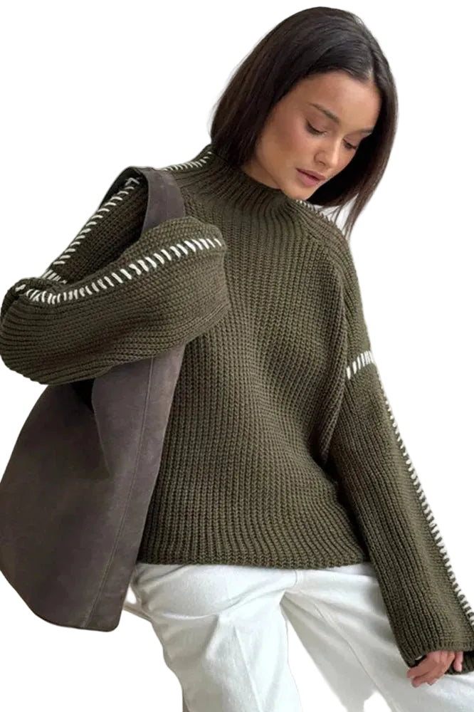 Dame Genser med Patchwork Design og Overdimensjonert Drapering 0