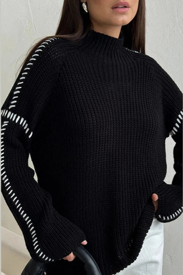 Dame Genser med Patchwork Design og Overdimensjonert Drapering 3