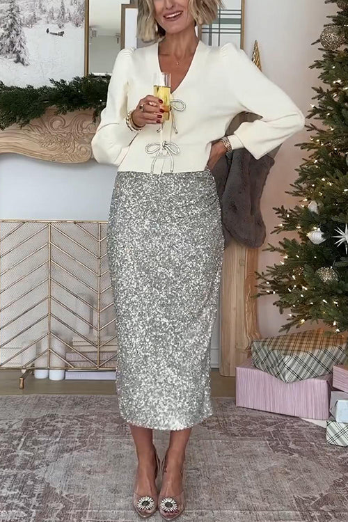 Dame Genser med V-hals og Sløyfeknute 3