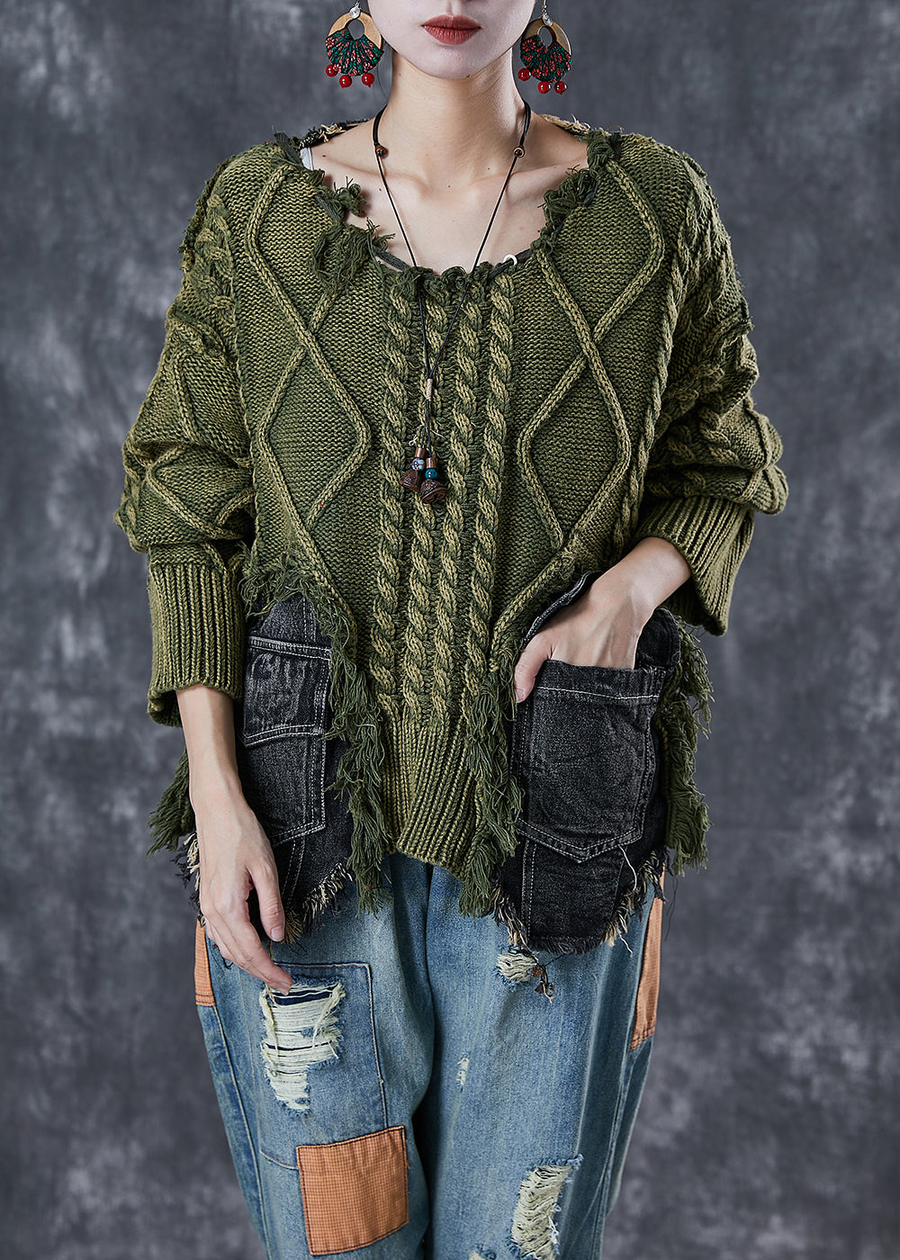 Dame Gensere Asymmetrisk Patchwork Stil 1