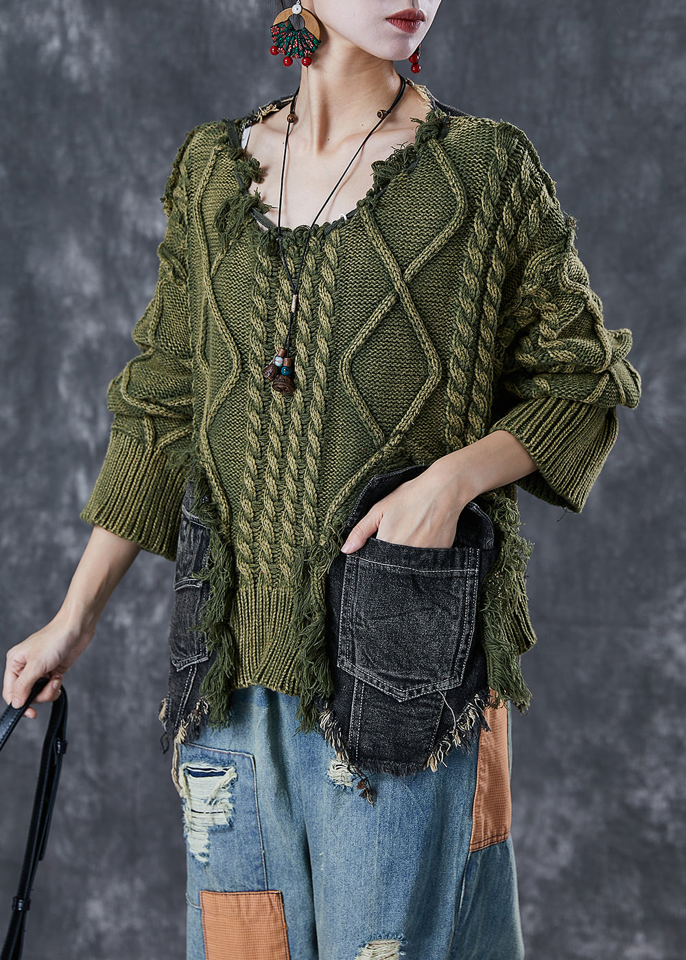 Dame Gensere Asymmetrisk Patchwork Stil 2