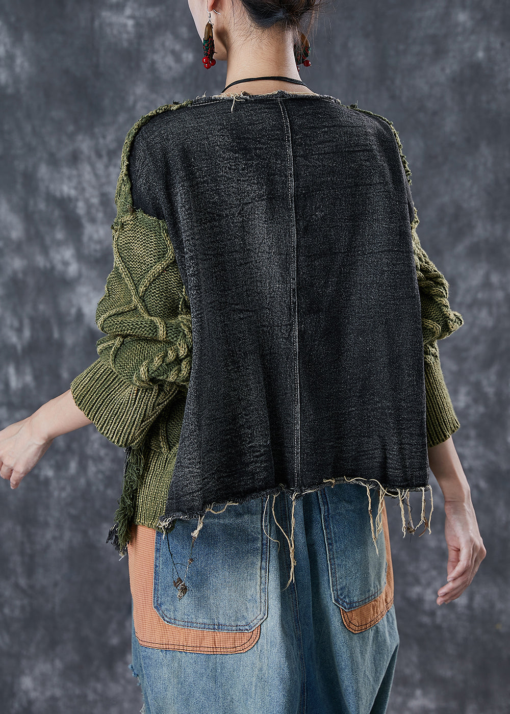 Dame Gensere Asymmetrisk Patchwork Stil 3