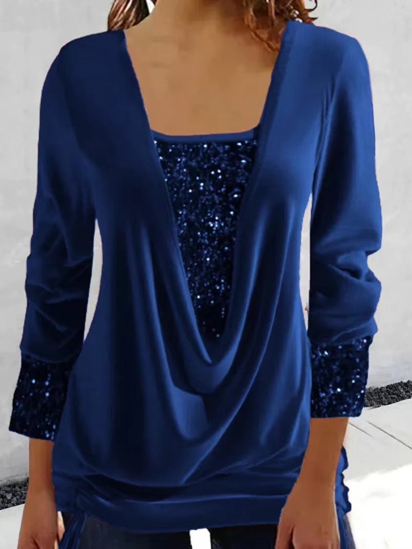 Dame Glitter Top med Dyp Utringning 3