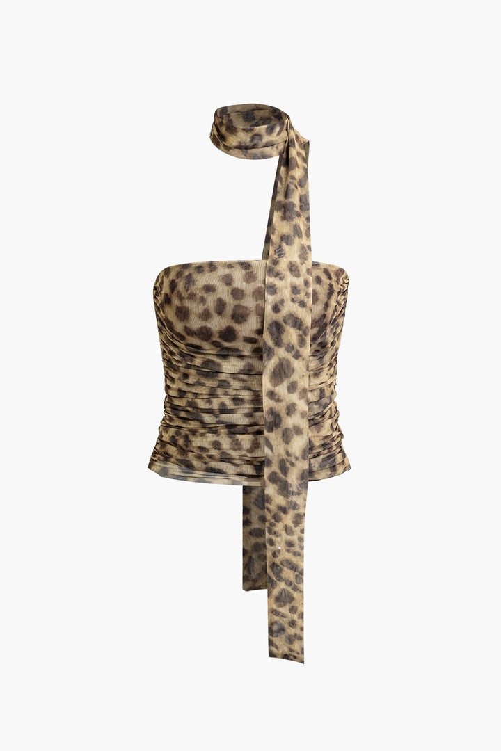 Dame Grime-Topp Halterneck med Leopardprint 0