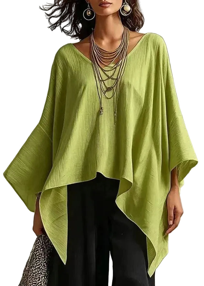 Dame Grønn Topp Asymmetrisk med Flaggermusermer Casual 0