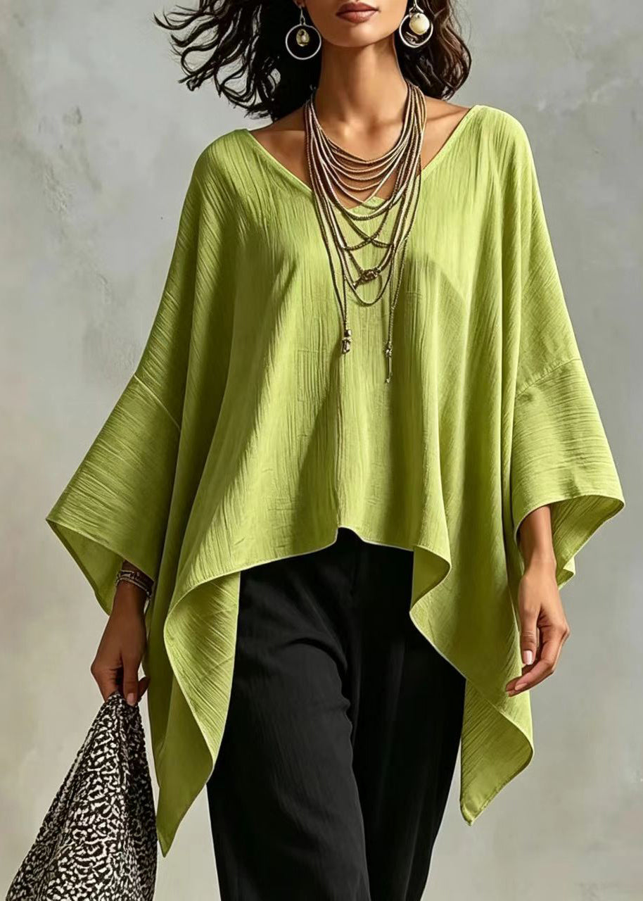 Dame Grønn Topp Asymmetrisk med Flaggermusermer Casual 2
