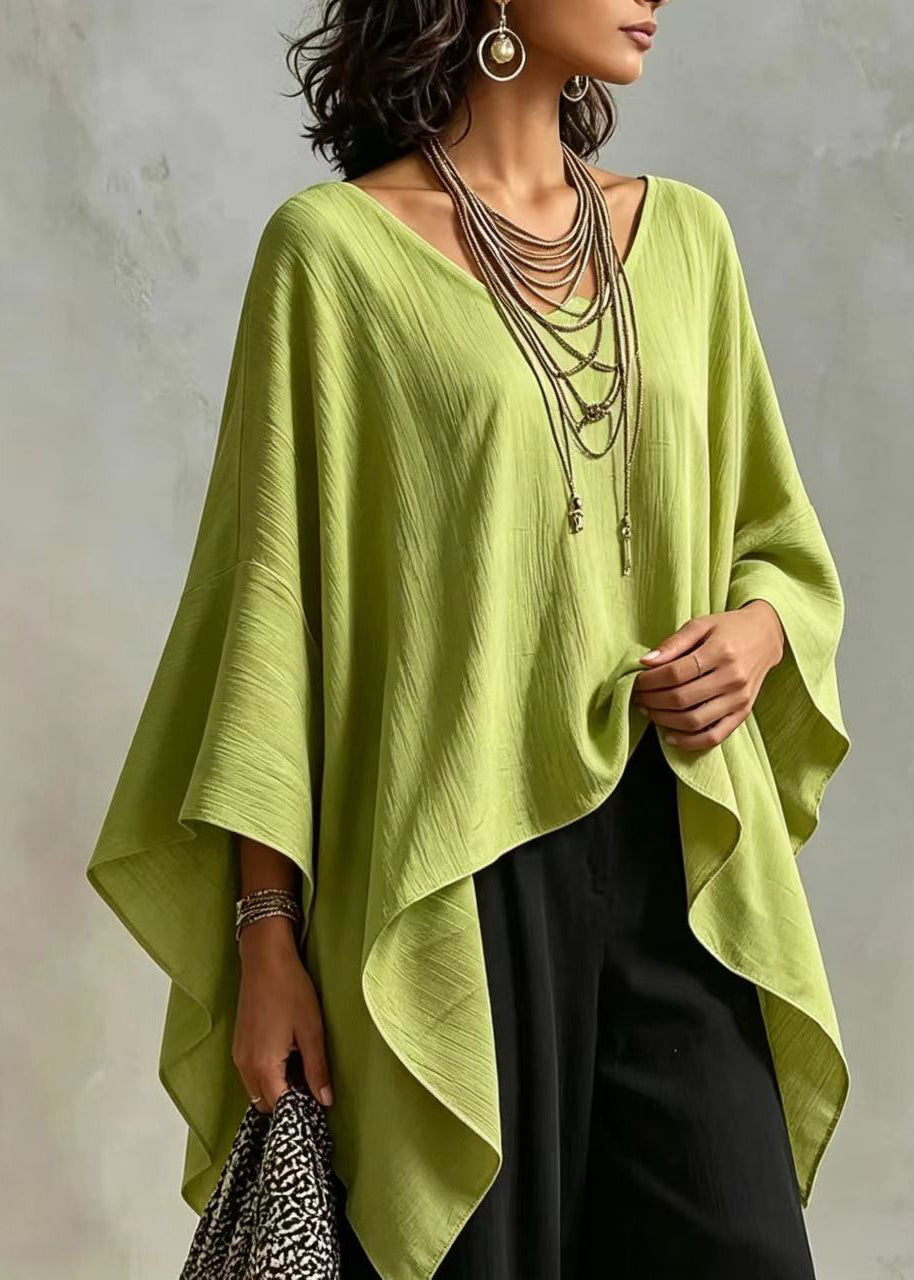 Dame Grønn Topp Asymmetrisk med Flaggermusermer Casual 3
