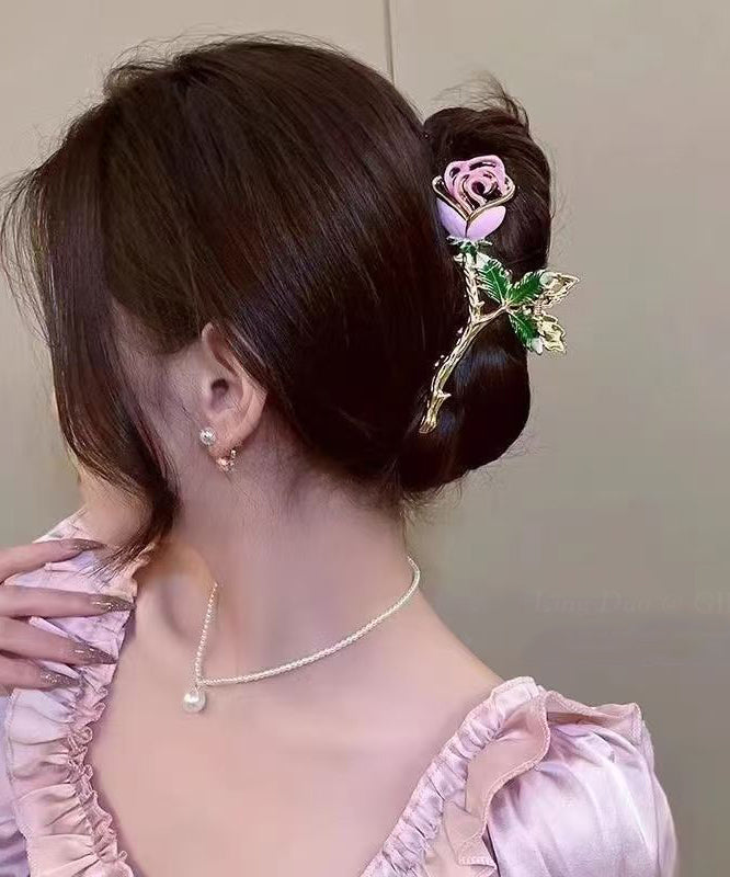 Dame Hårnål med Grønn Metall og Rose Design 1