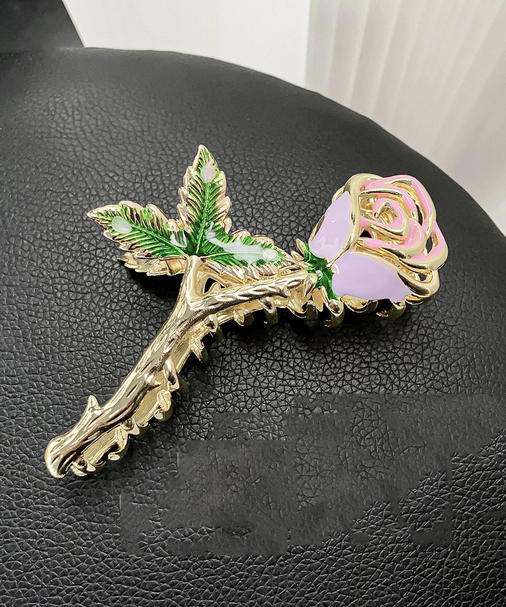 Dame Hårnål med Grønn Metall og Rose Design 2
