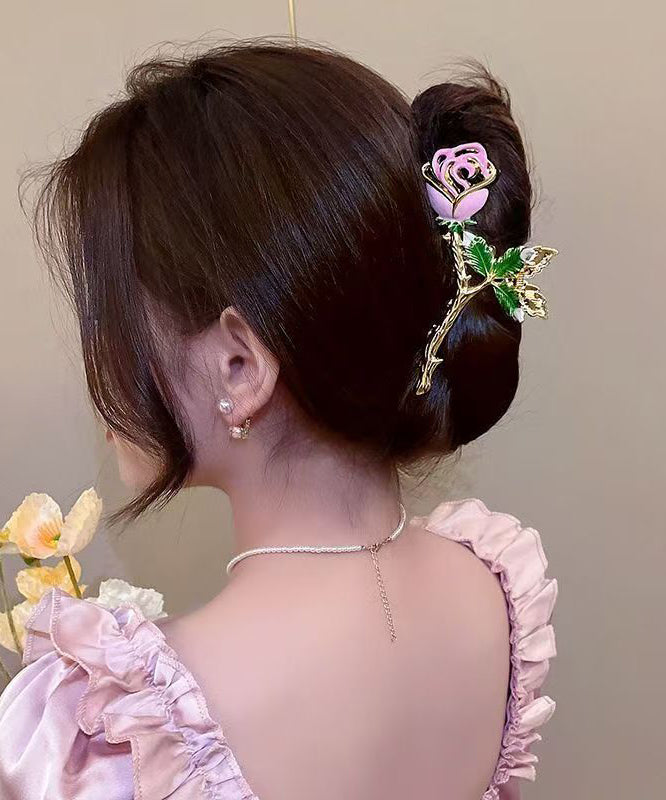 Dame Hårnål med Grønn Metall og Rose Design 3