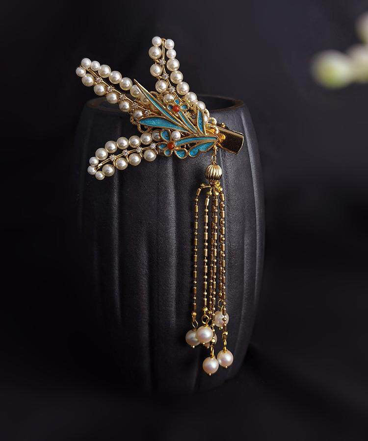 Dame Hårnål med Perlekvaster og Emaljedetaljer 0